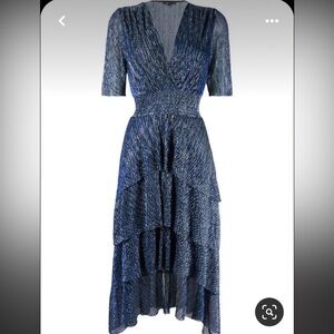 Maje blue / metallic layered midi dress